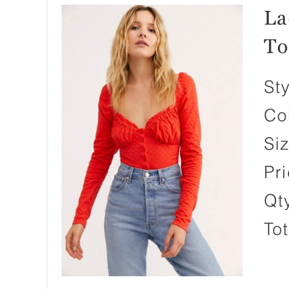 Free people ladybug long sleeve top in red size xl never been worn